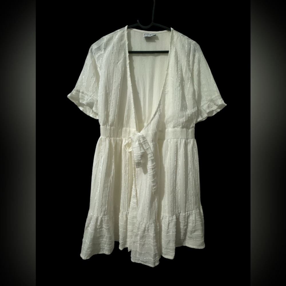 Polly White Textured Short Sleeve Dress